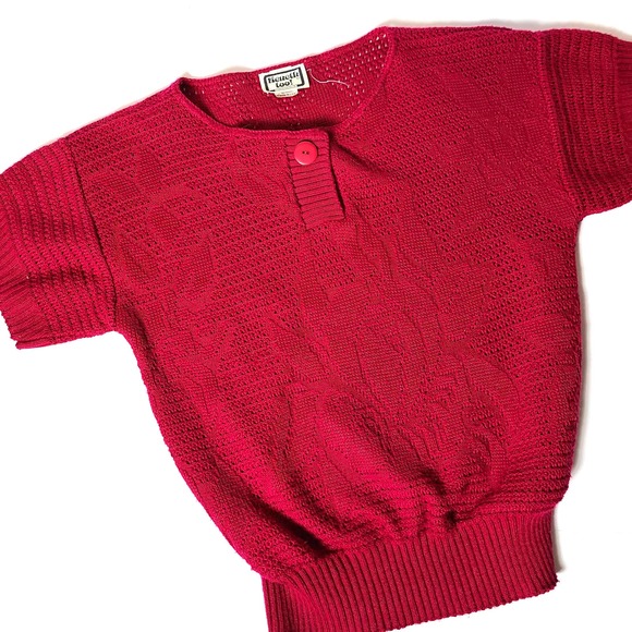 Pink Vintage 80s 90s Retro Knit Sweater Vest Short Sleeve Sweater Top - Picture 1 of 6